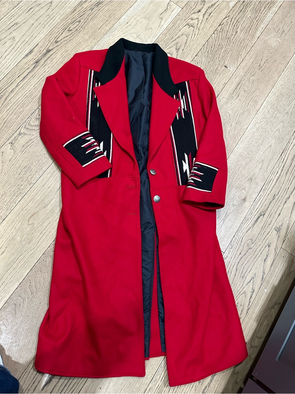 Pioneer Wear | Southwestern Long Chimayo Blanket Wool Coat Red/ vintage